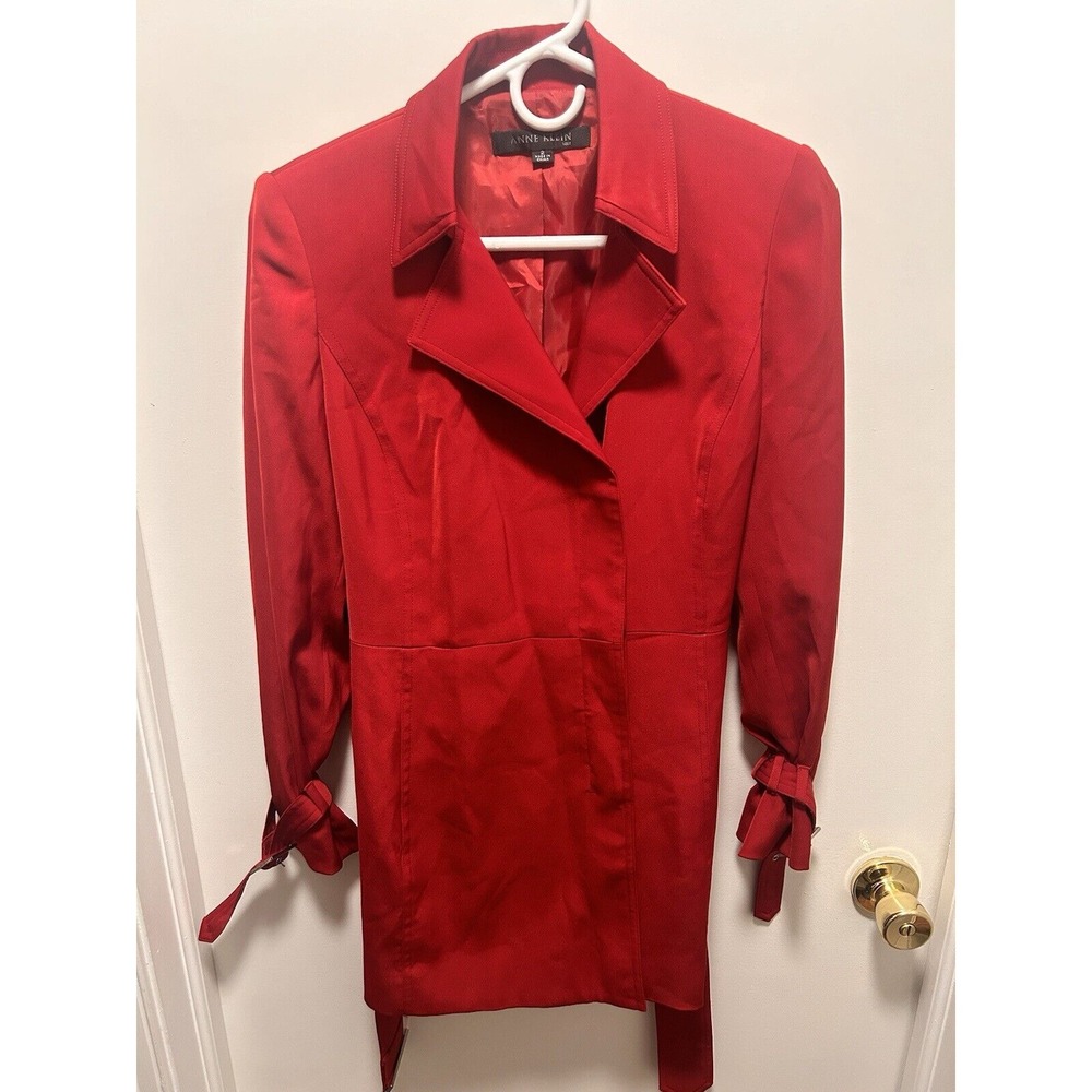 Anne Klein Women's Trench Coat Size 2, Red Long Sleeve Jacket